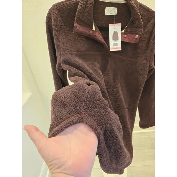 T.S. Women's S Burgundy Teddy Fleece 1/4 Snap Pullover Sweatshirt NWT MSRP $64 - Image 6