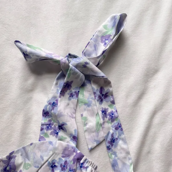 purple pastel green white floral bustier crop tank top - Image 3