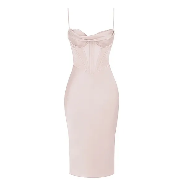 House of CB Myrna Crystal Satin Cowl Corset Sleeveless Midi Slip Dress Small - Image 2