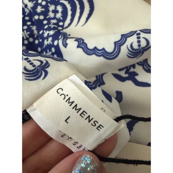 NWT COMMENSE Blue White Printed Palm Tropical Halter Crop Top Womens Large - Image 7