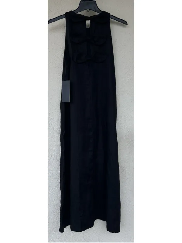 Tuckernuck Black Linen Portia Dress Bow Back Breathable Classic Elegant Coastal - Image 6