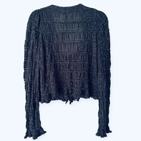 NWT Natural Life Open Knit Cropped Ruffle Button Front Cardigan Sweater Medium - Image 2