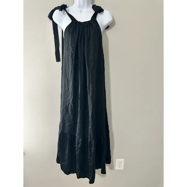 ASOS & Other Stories Gathered Black Tiered‎ Hem Maxi Dress Size 2 - Image 2