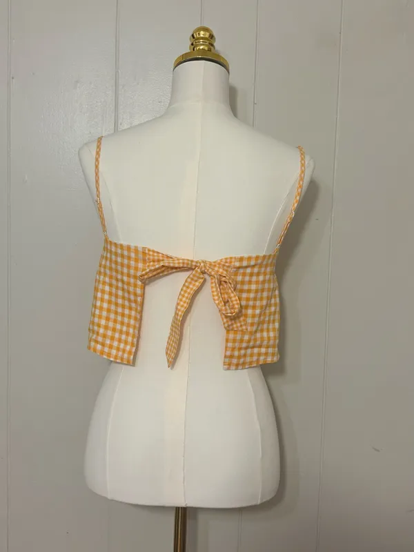 Lovers + Friends Bowie Top Tangerine Gingham Tie Back Crop XXS - Image 5