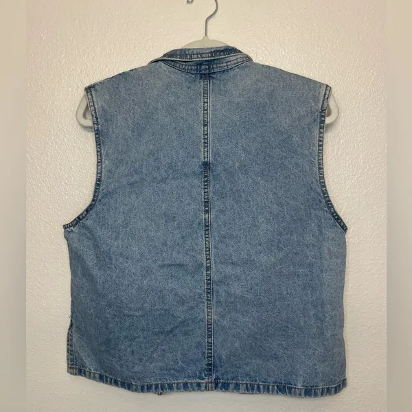 Vintage Denim Y2K Jou Jou‎ Vest Red Plaid Flannel Lining Size S - Image 6