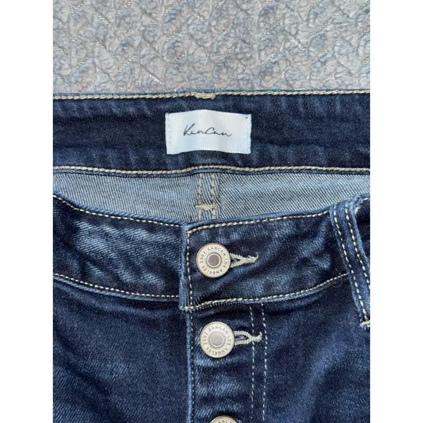 KanCan High Rise‎ Flare Jeans Dark Wash Button Fly Frayed Hem Size 30 - Image 4