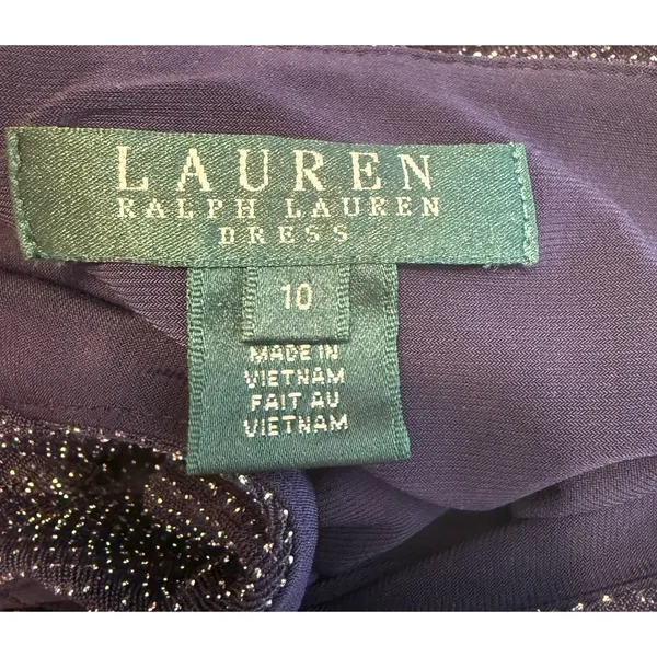 Lauren‎ Ralph Lauren Cocktail Dress Sz 10 Navy Metallic Ruched Wedding Holiday - Image 9