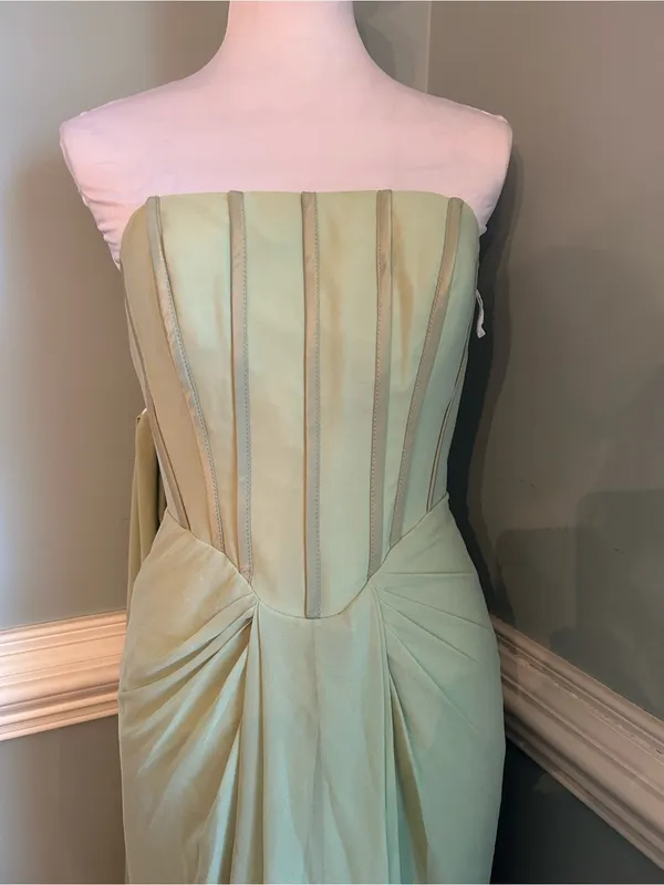 Strapless Sage Green Evening Gown Size 6 - Image 3