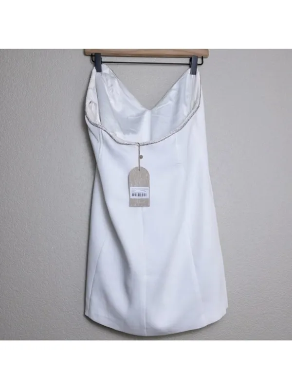 NWT Meshki Suiting Mini Dress XL White Diamante Rope Crystal Trim Strapless - Image 10
