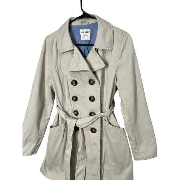 Old Navy Womens‎ Coat Belted Double Breasted Beige Jacket Medium - Image 2