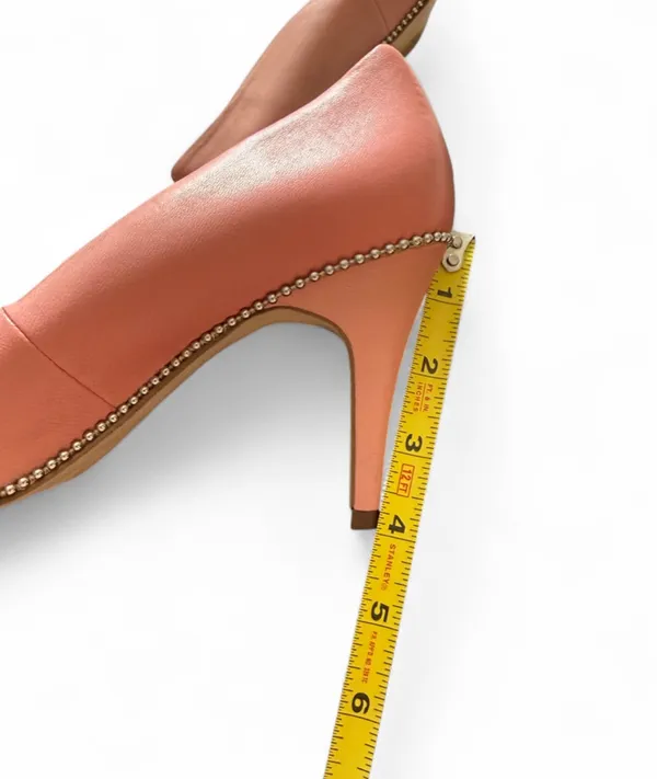 Coach Blush Pink Pointed-Toe Mid-Heel Pumps with Gold Trim - Image 9