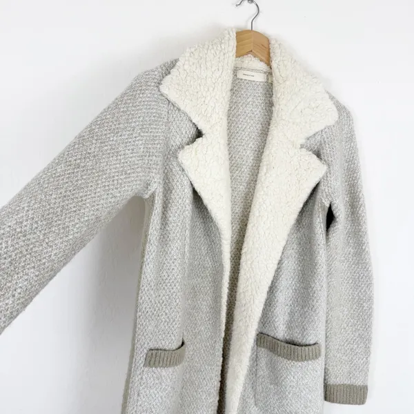 Anthropologie Sleeping on Snow Beige Sherpa Lining Coat Long Sweater - Image 4