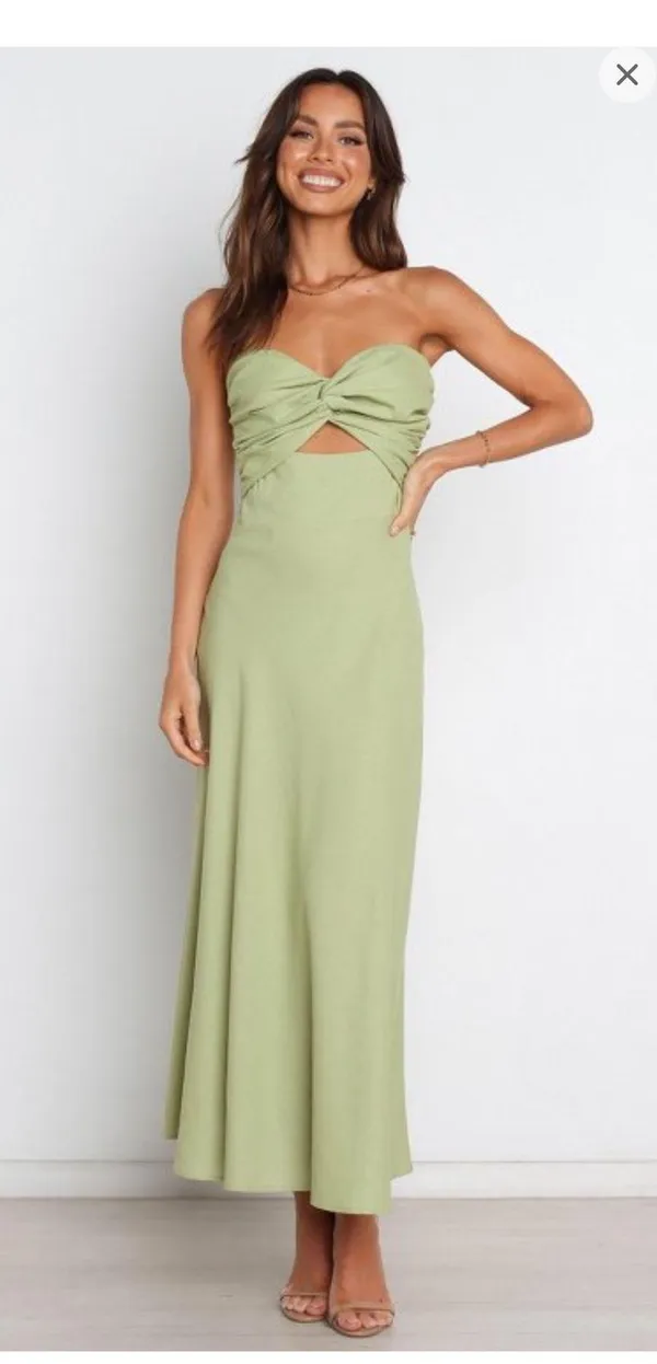 Petal & Pup Green Strapless Dress with Elegant Design - Image 2
