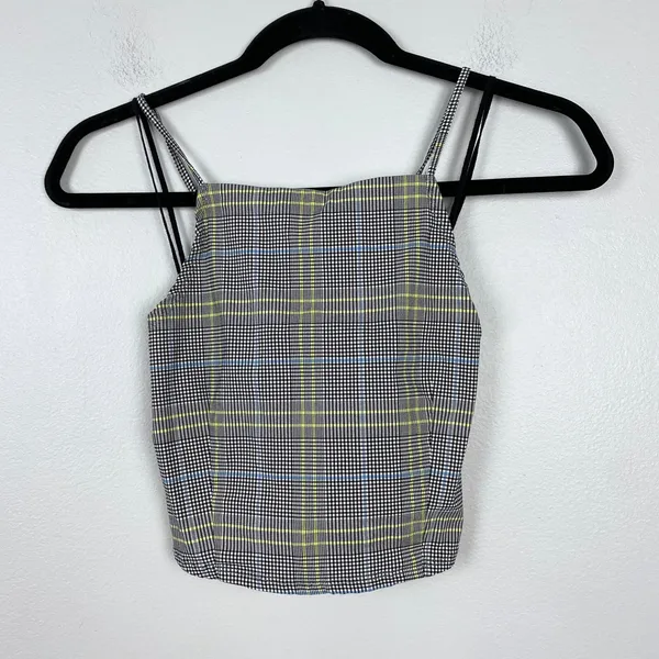 Garage‎ Regina Halter Plaid Cropped Fitted Stretch Retro Inspired Strappy Medium - Image 2