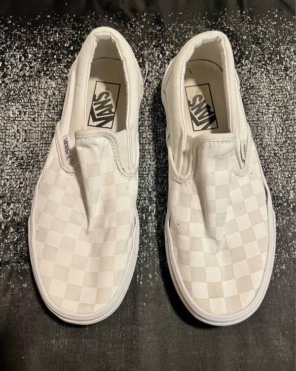 Womens 7 Vans Classic Slip On Checkerboard True White Canvas Sneakers - Image 7