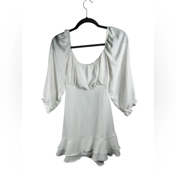 Speechless White‎ Mini Dress Puff Sleeve Ruffle Hem Cottagecore Women’s M NWT - Image 3