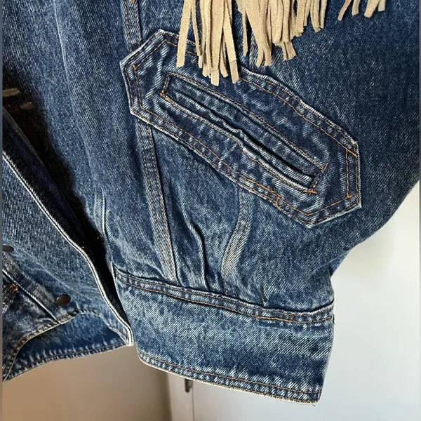 🤠Fringe Denim Western Jacket💃🏼 ~Large Blue - Image 7