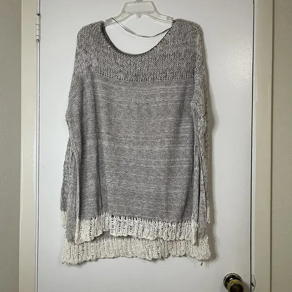 Free People Haiku Pullover Sweater open knit tunic beige ivory size small - Image 3