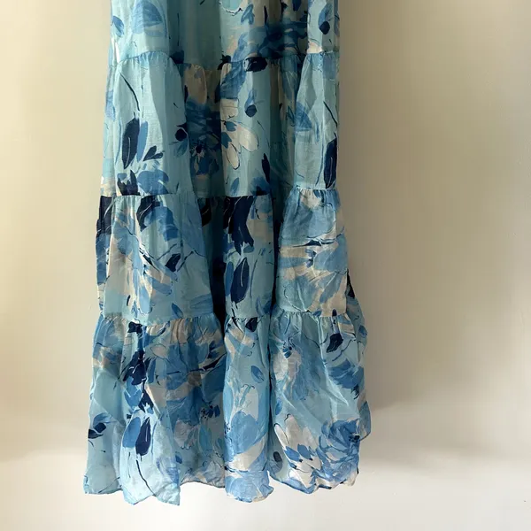 Abercrombie & Fitch Blue Print Ruched Tiered Babydoll Maxi Dress Size S NWT - Image 4
