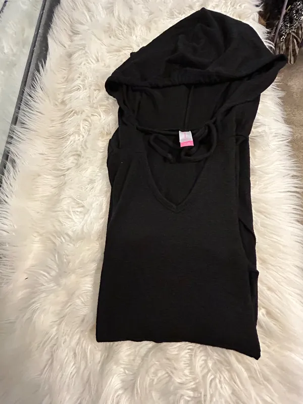 No Boundaries Black Hooded Long-Sleeve Dress dz XL White Sleeve Stripes new with - Image 5