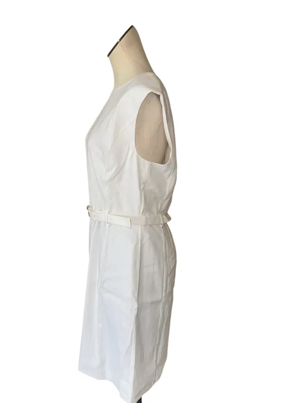 NWOT Ann Taylor Belted Shift Dress Linen Blend White SZ-10 - Image 6