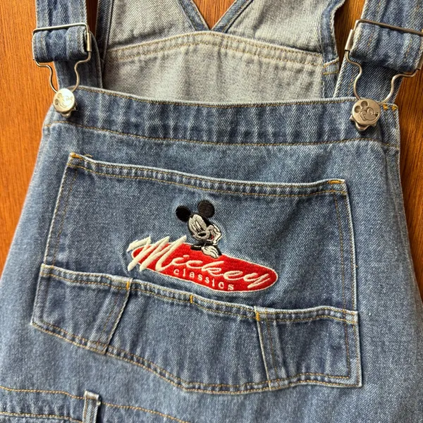 Disney Vintage 90s Mickey Unlimited Denim Jean Carpenter Overalls Blue Large - Image 4