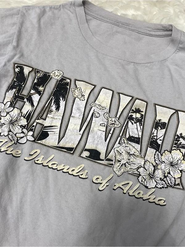 Grey Hawaii Islands Floral Spell Out Short Sleeve Y2k Vintage Island Girl Basic - Image 2