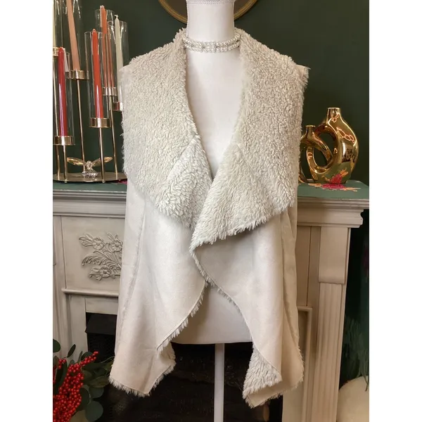 Knox Rose Women's‎ XL Cream Faux Fur Lined Drape Vest Cozy Casual - Image 2