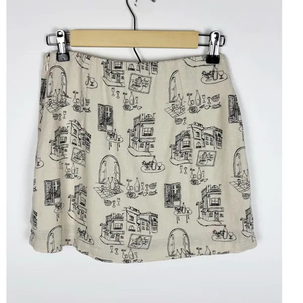 Abercrombie & Fitch Scarlett Linen Blend Mini Skort Size XS Wrap Novelty Print - Image 5