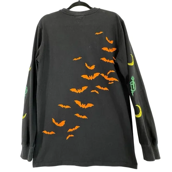 Halloween Black Graphic Sweatshirt Pumpkin Skeleton Haunted House Bats - Image 2