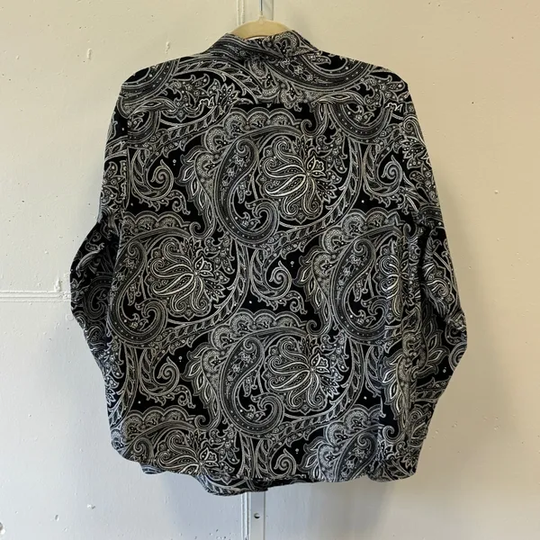 Lauren Ralph Lauren Black White Paisley Non-Iron Cotton Button Down Shirt Large - Image 2