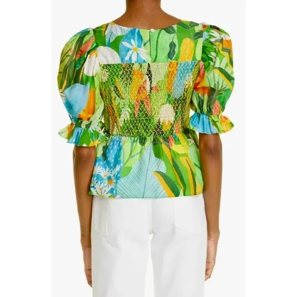 NEW!! FARM RIO Vintage Toucans Smocked‎ Peplum Top Blouse Tropical Small - Image 8
