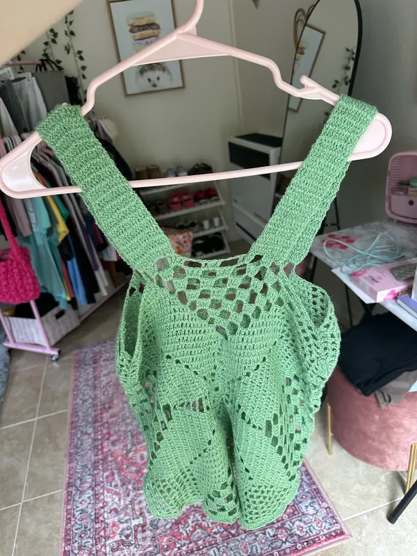 Green Knit Crochet Tank Top - Image 2