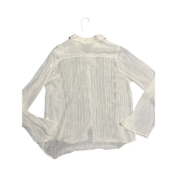 FP One Free People Ivory Sheer Gauze Lace Boho Blouse Button Down XS/S - Image 5