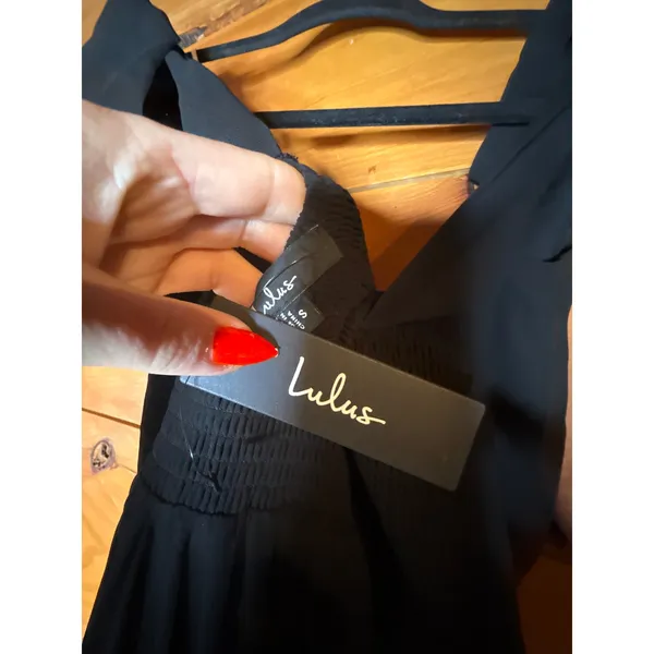 Lulus Summer Invite Black Tie-Strap Tiered Midi Dress Bridesmaid Holiday Small - Image 7