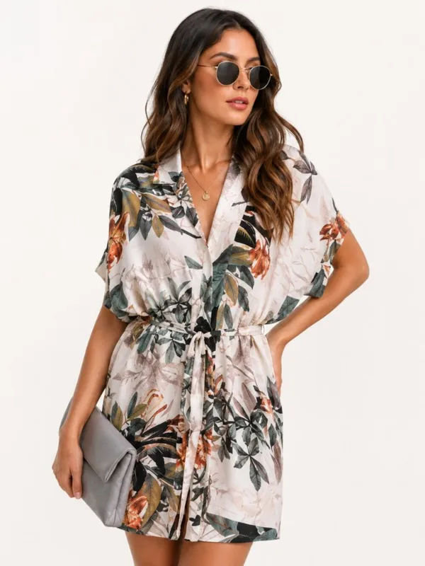 Tropical Floral Kimono Dress Tie Waist Cover-Up NWT - Image 7