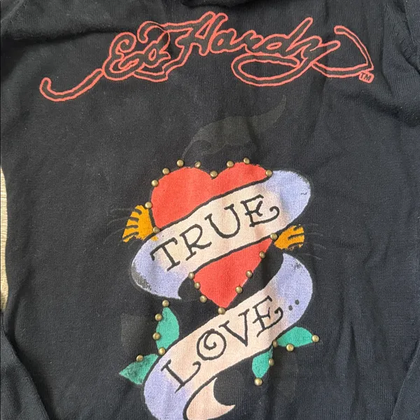 Ed Hardy Y2K Black True Love Hoodie Size XS - Image 2