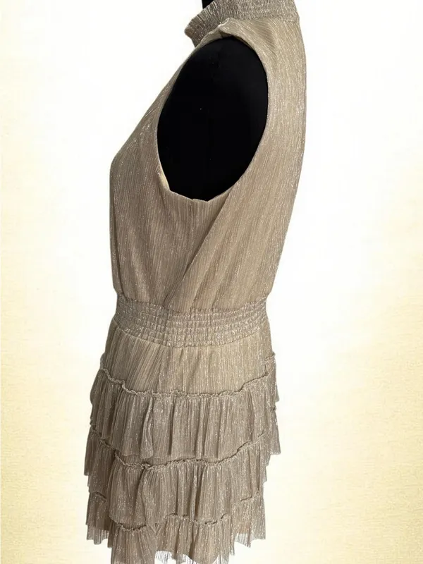 Express Metallic Gold Ruffled Mini Dress - Image 2