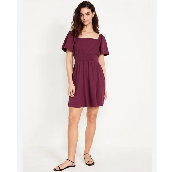 Old Navy Dark Maeve Plum Waist Defined Flutter Sleeve Mini Dress‎ XXL - Image 8