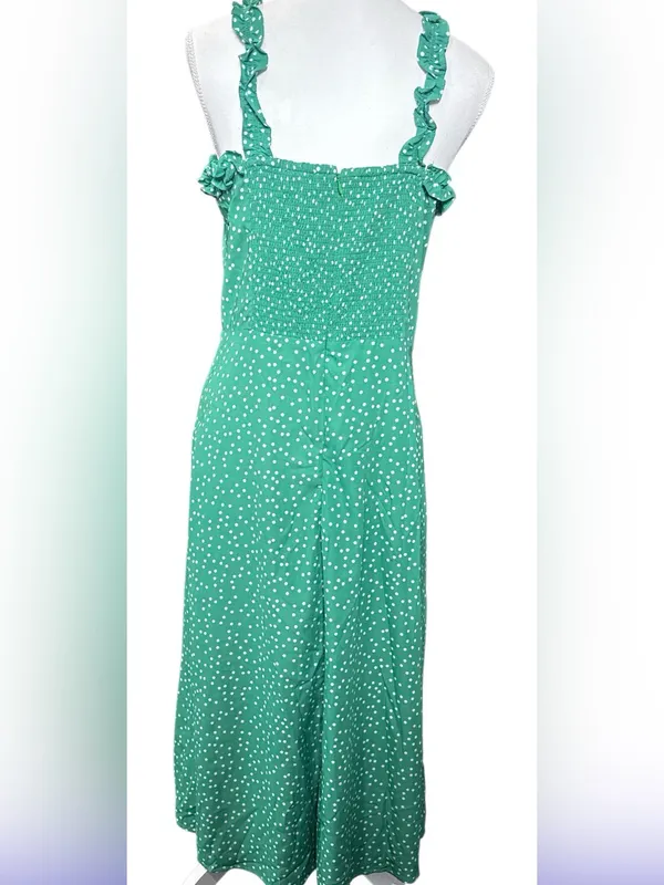 Sugarlips Emerald Green Polka Dot Ruffle Strap Midi Dress - Image 3
