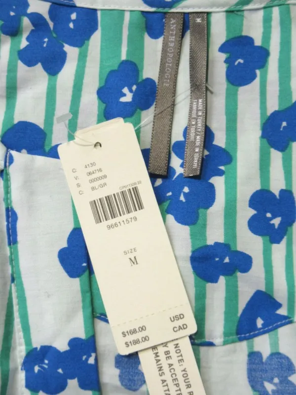 NWT Anthropologie Somerset Maxi in Blue Green Stripe Floral Cotton Tier Dress M - Image 5