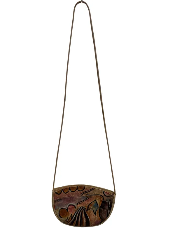 Magnifique Vintage Abstract Hand Painted Genuine Leather Half Moon Crossbody Bag - Image 2