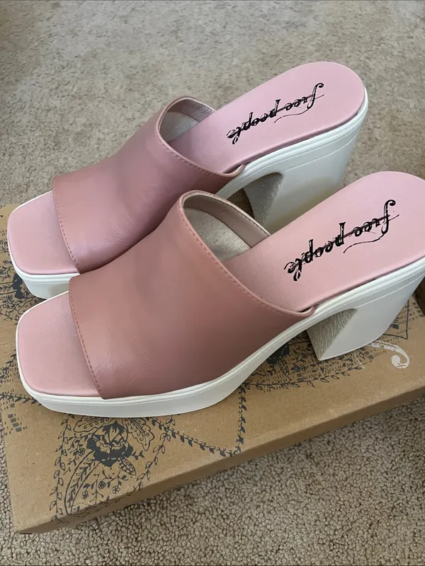 Free People Blush Pink Zoe Platform Slide Mules with White Sole - Image 3