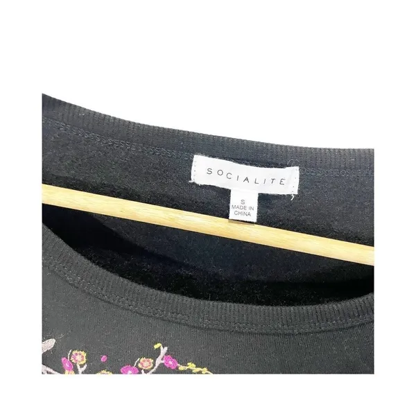 Socialite Womens Sweater Dress Black Floral Embroidered Long Sleeve‎ Stretch S - Image 6