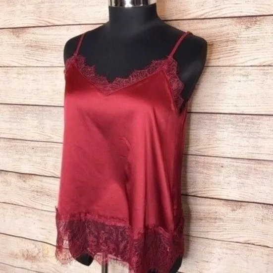 Miss Me Satin Lace Trim Tank Top Small Dark Romantic Dainty Ethereal Vamp Red - Image 5