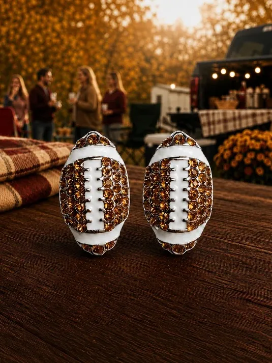 Pave Football Stud Earrings Gold - Image 6