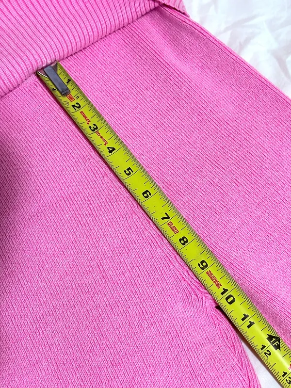Pink Cable Knit Mock Neck Sweater & Fold-over Leggings - Image 5