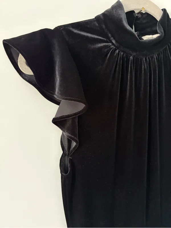 Amanda Uprichard x REVOLVE Davina Jumpsuit in Black Velvet Flutter Top Flare Leg - Image 3