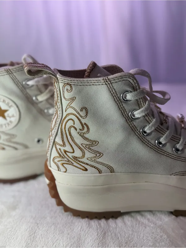 Converse Cream High-Top Sneakers with Tan Stitching - Image 13