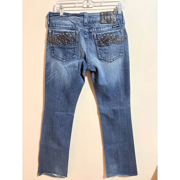 Miss‎ Me Bootcut Jeans Womens 31 Blue Excellent Angel Wing Studded JP5331B4 - Image 2